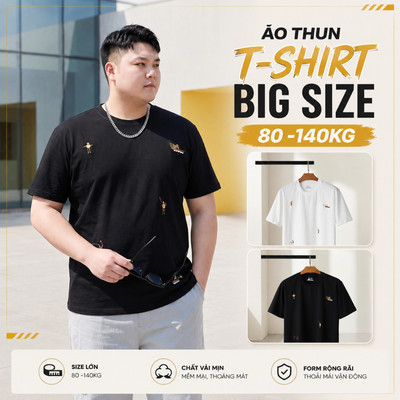 Áo Thun Nam Bigsize 80-140kg AKYOO Cao Cấp, Chất Liệu Cotton Co Giãn, Thoáng Mát- AT T TRANG - T DEN
