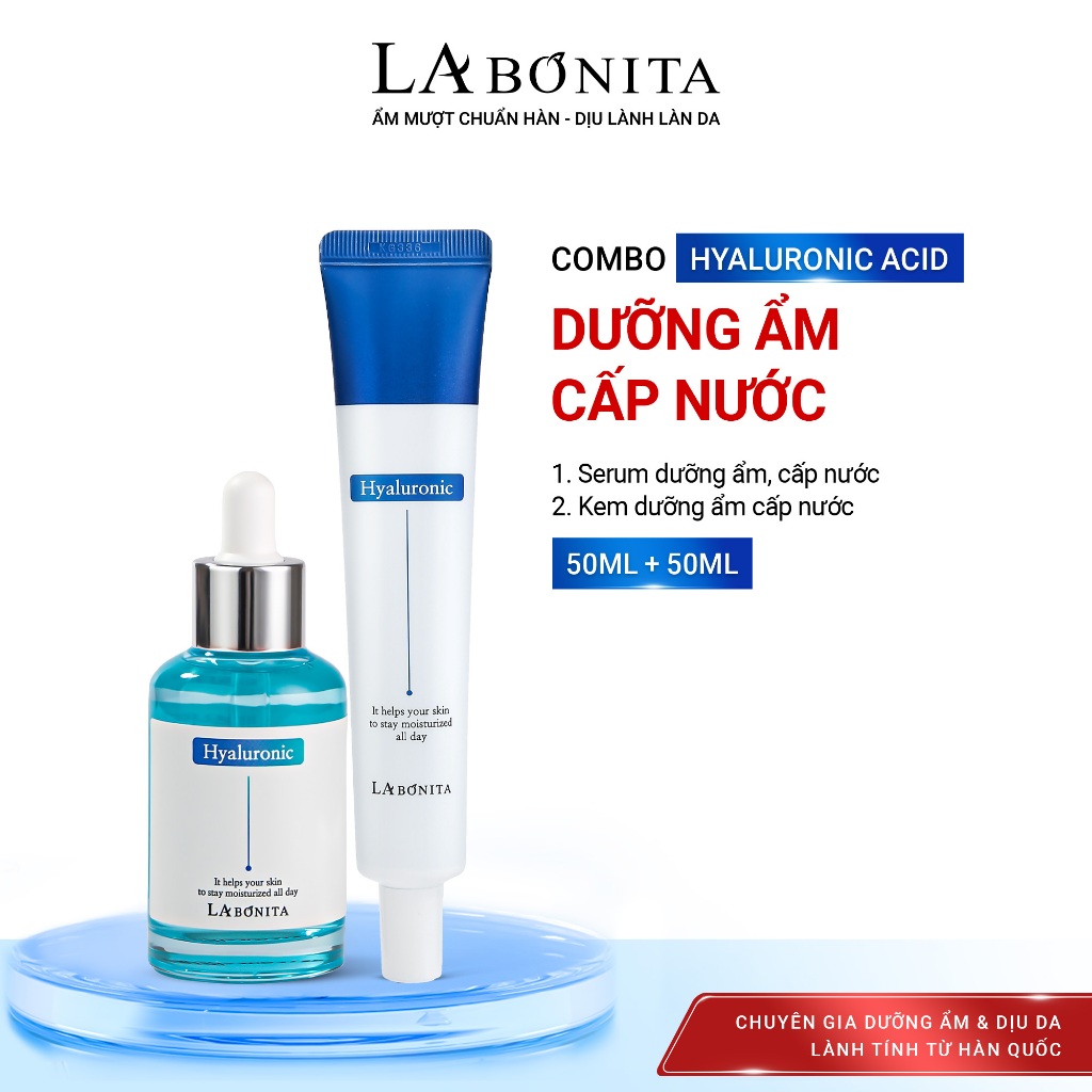 COMBO Serum HA & Kem LaBonita Vital Hyaluronic Acid 50ml - Bộ Đôi Hỗ Trợ Dưỡng Ẩm, Làm Dịu Da, Tăng 