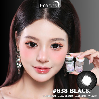 [6 tháng] Lens mắt 638 Black màu đen giãn tròng, có viền, size lớn, thương hiệu LUNA EYES