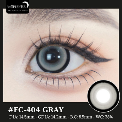 [6 tháng] Lens mắt FC-404 Gray màu xám mắt mèo, viền đen bản to, size to - thương hiệu LUNA EYES