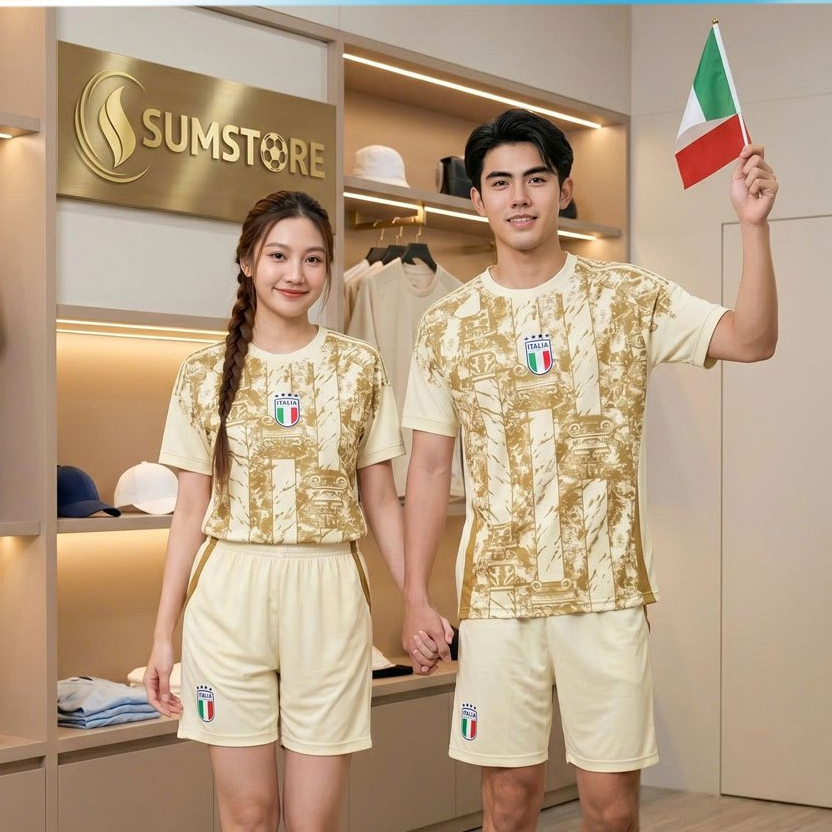 Bộ Áo bóng đá tuyển Ý Italia màu Kem Cực Đẹp - Đồ đá banh thể thao nam nữ