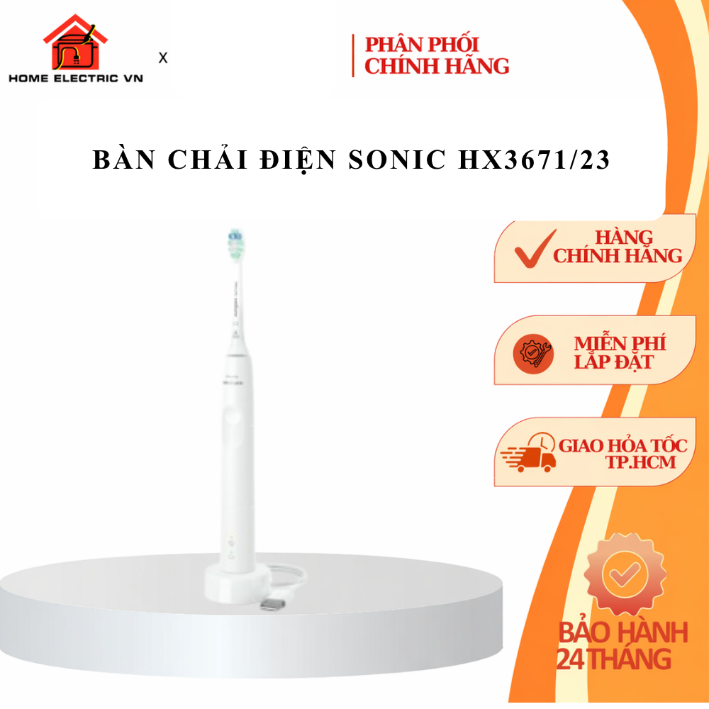 Bàn chải điện Philips Sonicare 3100 series HX3671/23 - Trắng, Công nghệ sóng âm 31.000 lần/phút
