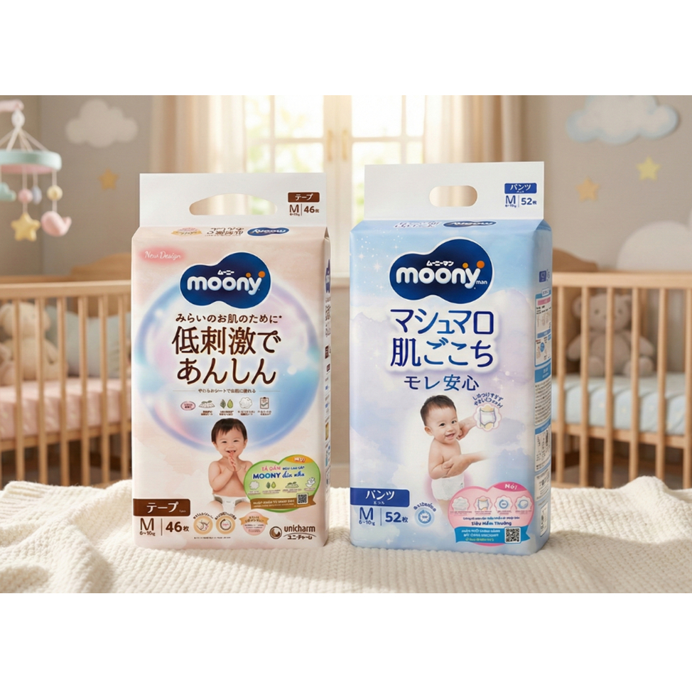 Tã Bỉm Moony Xanh / Moony Trắng Dịu Nhẹ mẫu mới quần/dán đủ size NB-XXL - khobimchinhhang