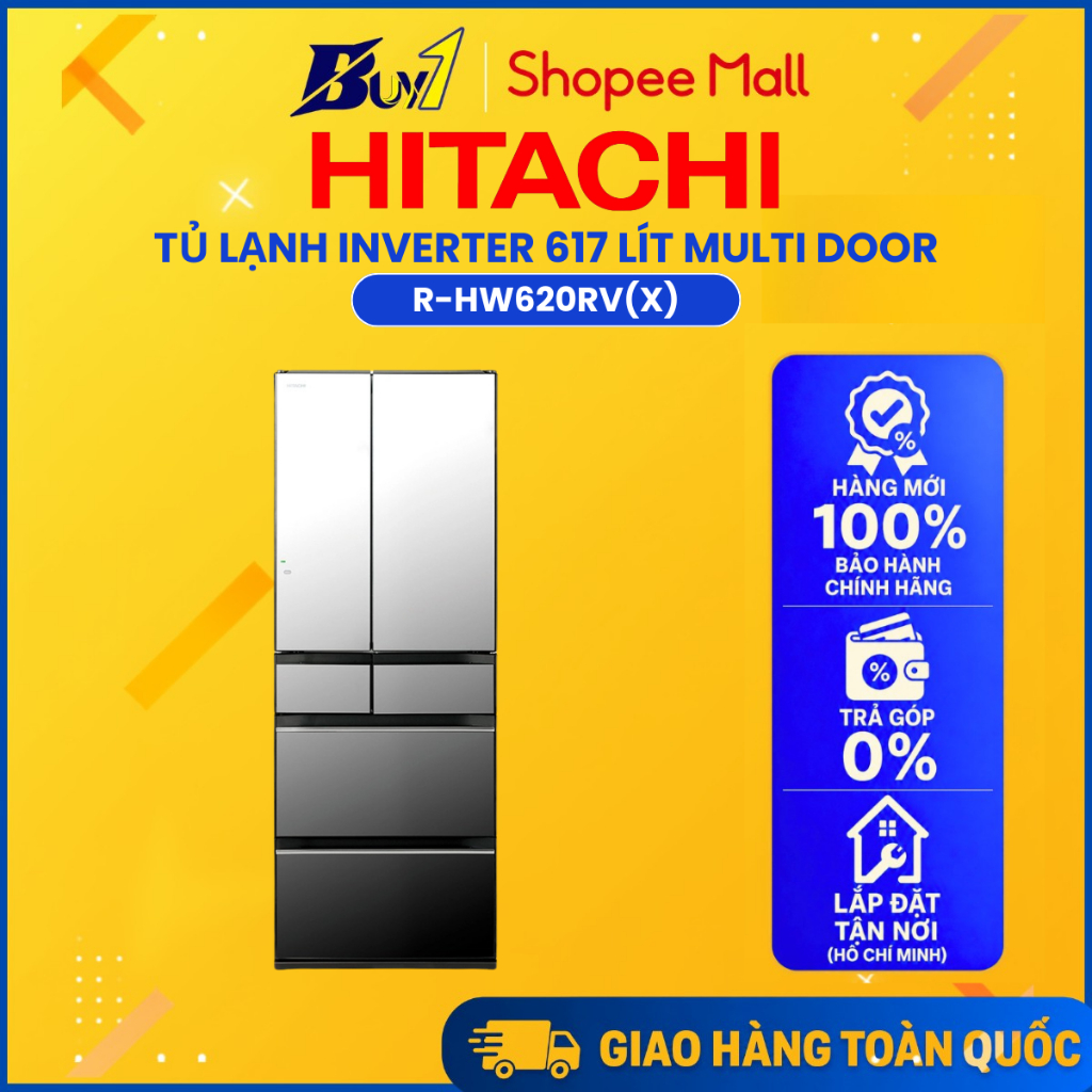 R-HW620RV(X) - Tủ lạnh Hitachi Inverter 617 lít R-HW620RV X - Hàng chính hãng