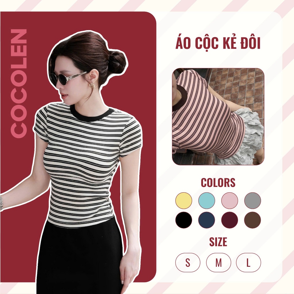 Áo Cộc Kẻ Đôi COCOLEN Dáng Ôm Body, Chất Liệu Co Giãn, Phong Cách Trẻ Trung Năng Động - A160 | BigBuy360 - bigbuy360.vn