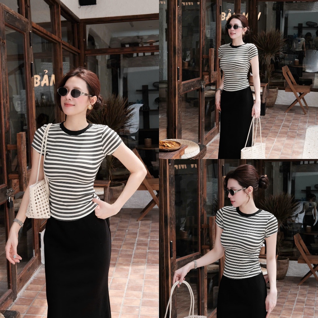 Áo Cộc Kẻ Đôi COCOLEN Dáng Ôm Body, Chất Liệu Co Giãn, Phong Cách Trẻ Trung Năng Động - A160 | BigBuy360 - bigbuy360.vn