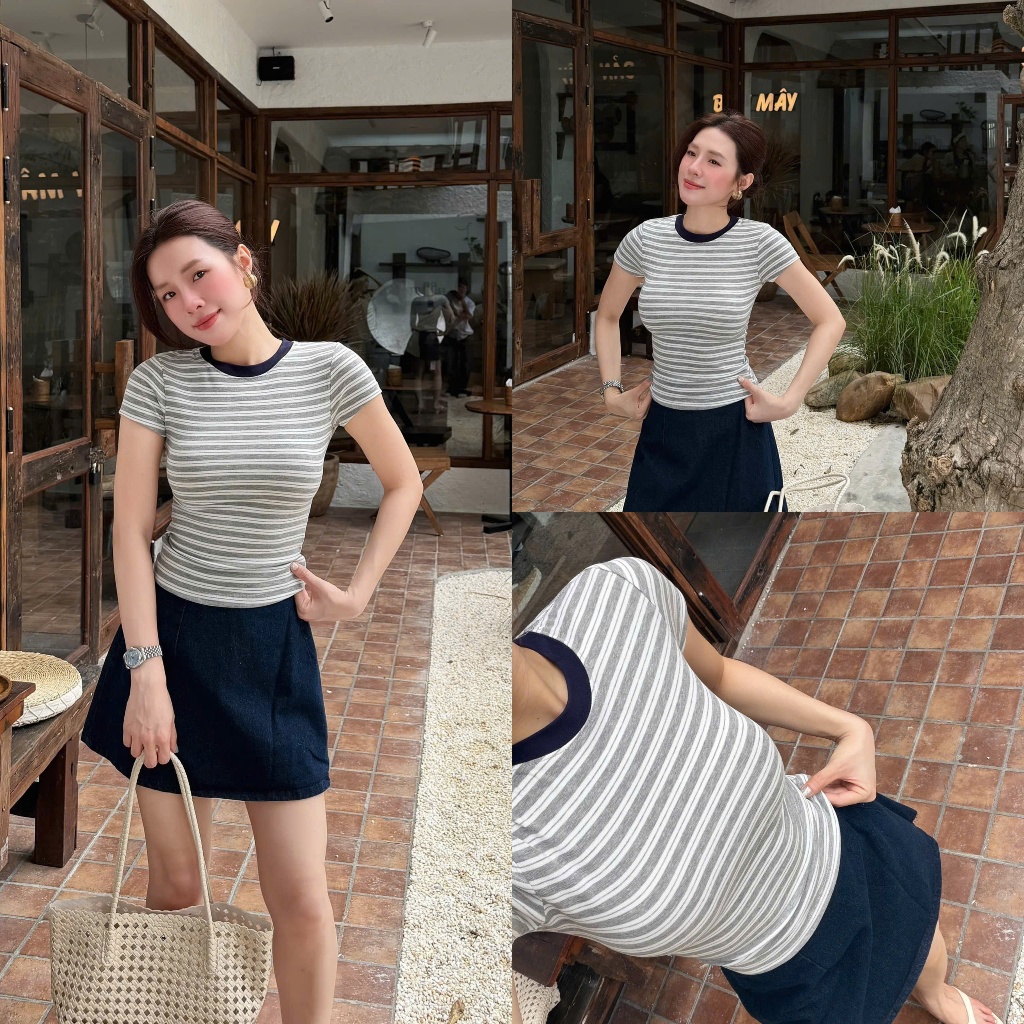 Áo Cộc Kẻ Đôi COCOLEN Dáng Ôm Body, Chất Liệu Co Giãn, Phong Cách Trẻ Trung Năng Động - A160 | BigBuy360 - bigbuy360.vn