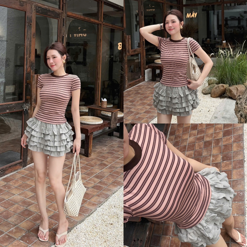 Áo Cộc Kẻ Đôi COCOLEN Dáng Ôm Body, Chất Liệu Co Giãn, Phong Cách Trẻ Trung Năng Động - A160 | BigBuy360 - bigbuy360.vn