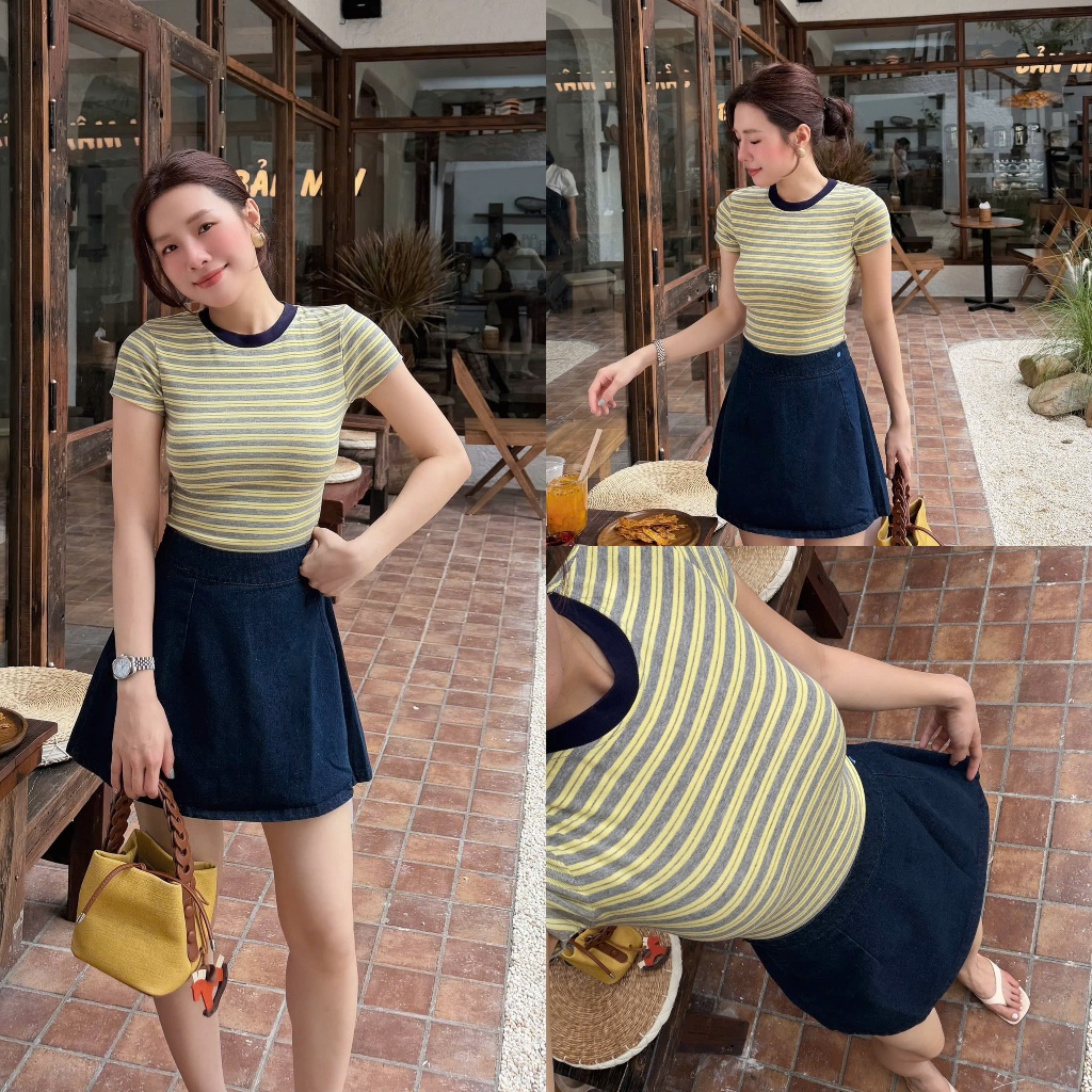 Áo Cộc Kẻ Đôi COCOLEN Dáng Ôm Body, Chất Liệu Co Giãn, Phong Cách Trẻ Trung Năng Động - A160 | BigBuy360 - bigbuy360.vn