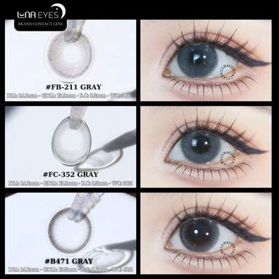 [6 tháng] Lens mắt B471 Gray màu xám tự nhiên, viền xám đen, size vừa - thương hiệu LUNA EYES