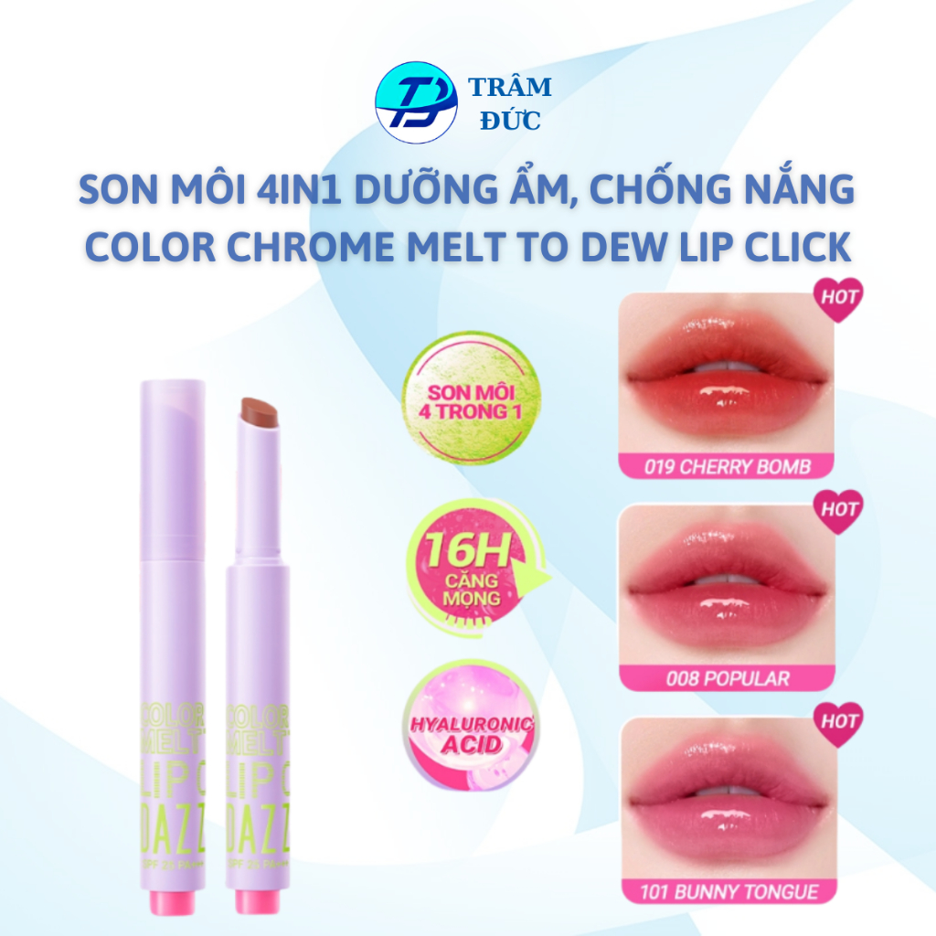 Son môi 4-in-1 DAZZLE ME Color Chrome Melt to Dew Lip Click dưỡng ẩm chống nắng căng bóng đôi môi 2g