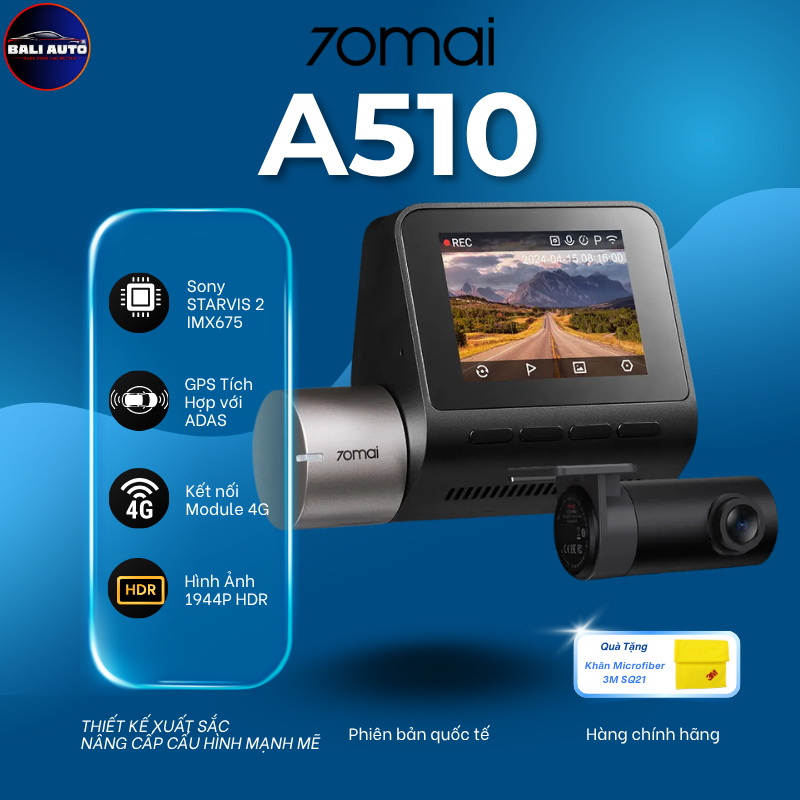 Camera hành trình 70mai A510  <Tặng GoFa 3 tháng> ghi hình 3K,có ADAS, GPS, giám sát từ xa với bộ Ki