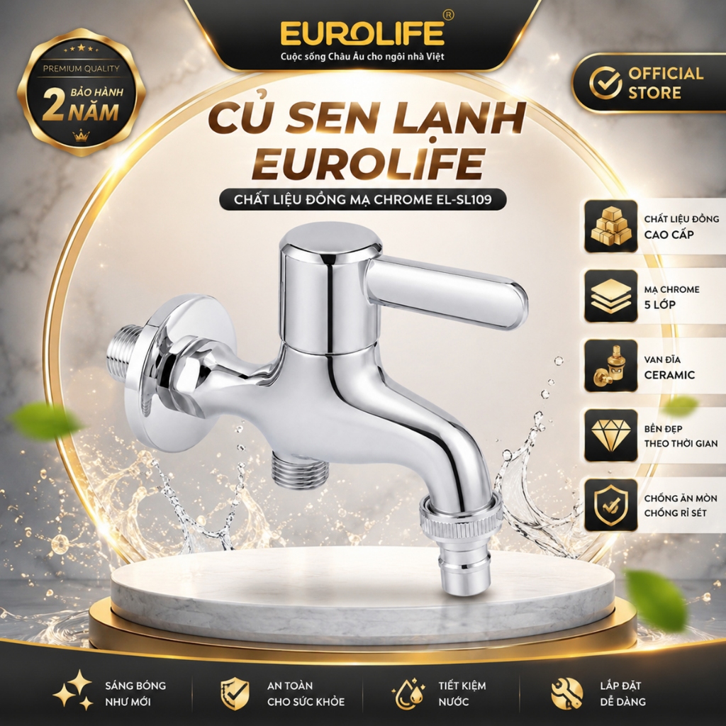 Củ sen lạnh Đồng mạ Chrome Eurolife EL-SL109 (Trắng bạc)
