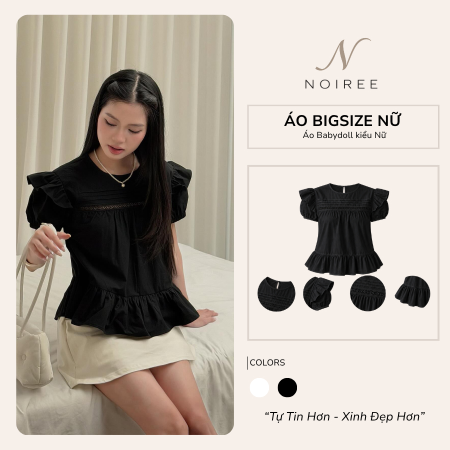 [BigSize] Áo Babydoll Kiểu Bigsize Nữ Bèo Nhún Phối Ren Basic Mùa Hè Noiree - BA013