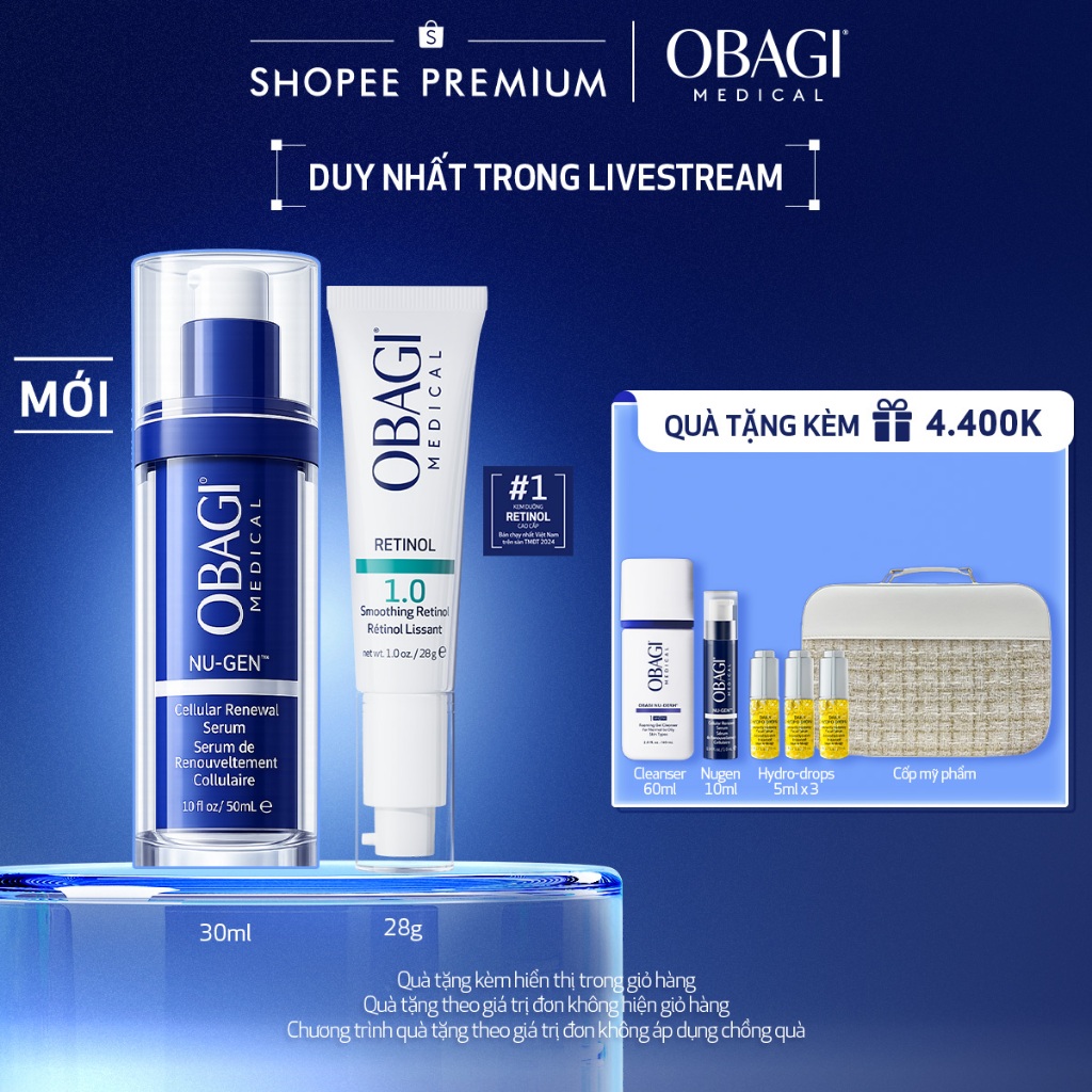 [Obagi x KOL] Combo Serum Kích Hoạt Năng Lượng Tế Bào Obagi Nugen 30ml & Kem Dưỡng Đêm Obagi Retinol
