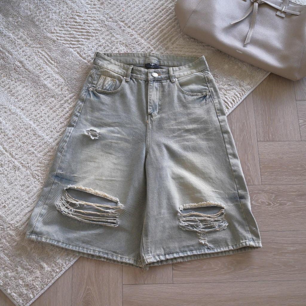 DUST WASH BAGGY SHORT - Quần Short Baggy Jeans Wash Rách Local Brand Unisex MS 3079