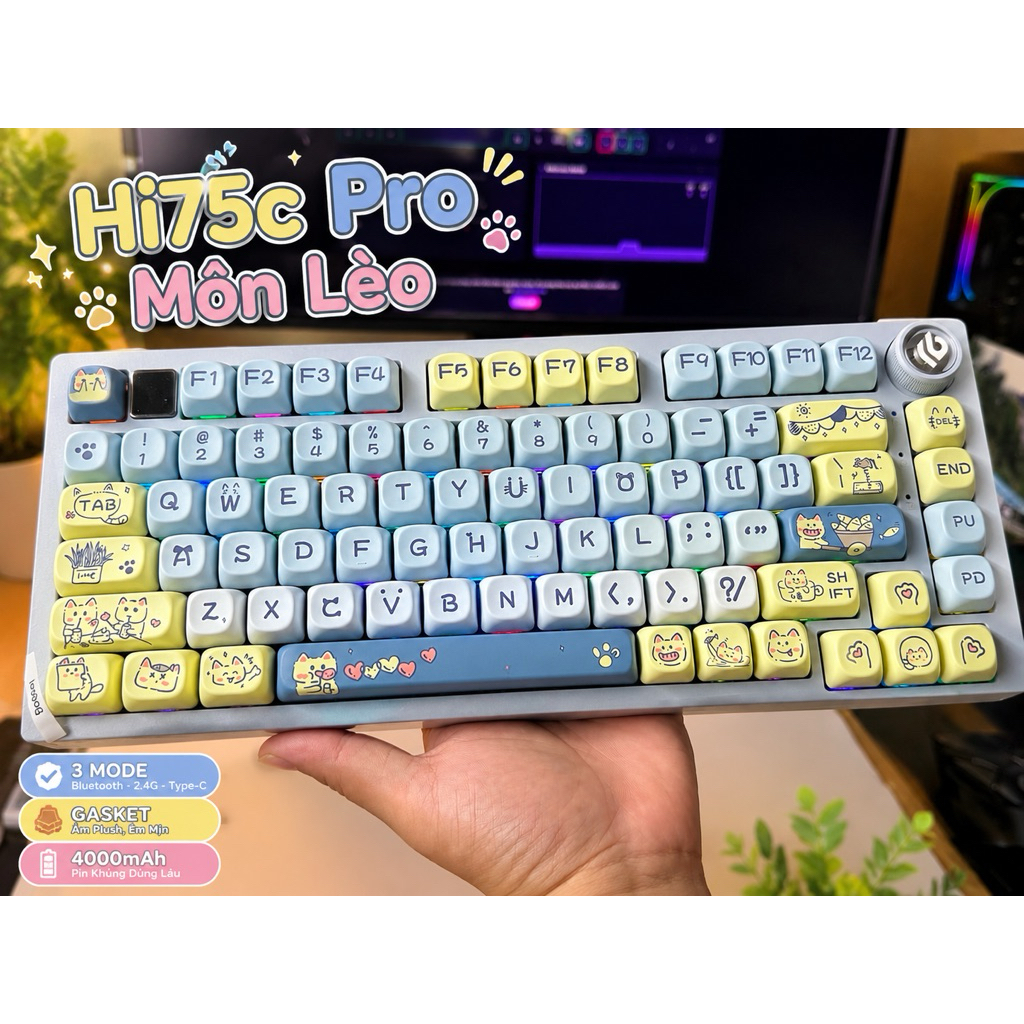 🔥Bàn Phím Cơ Leobog HI75C Pro | Full Nhôm CNC | 3 Mode kết nối | RGB | Hot Swap | Núm Xoay | BigBuy360 - bigbuy360.vn