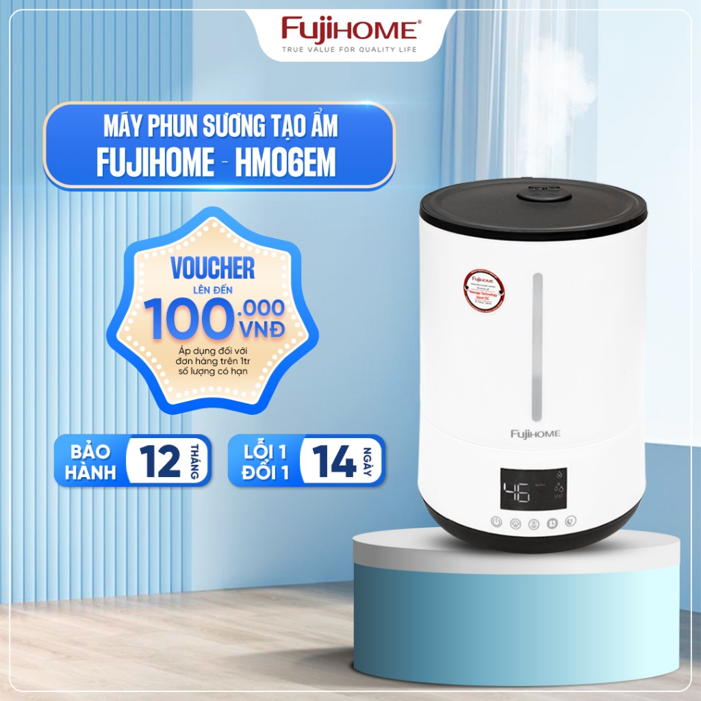 Máy phun sương tạo ẩm 6L Nhập Khẩu FUJIHOME HM06E, Máy tạo ẩm xông tinh dầu dung tích 6L, 3 chế độ i