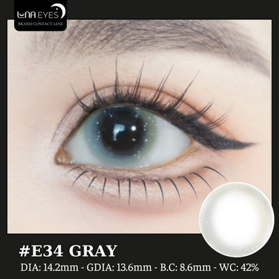 [6 tháng] Lens mắt E34 Gray màu xám light loang rêu không viền, size vừa - thương hiệu LUNA EYES