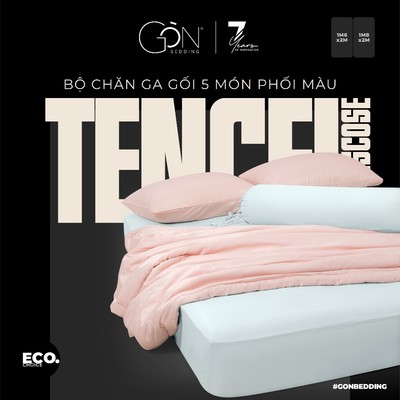 Bộ Chăn Ga Gối 5 Món Gòn Bedding Lụa Tencel Viscose Màu Trơn Phối Màu 1m6x2m | 1m8x2m
