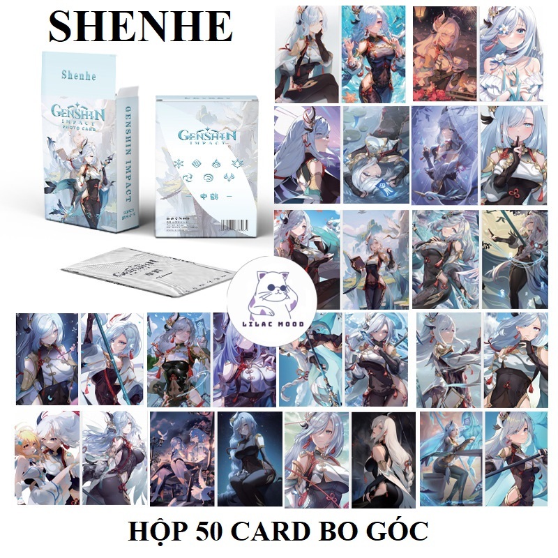 [SẴN] Shenhe / Genshin Impact | Hộp thẻ card laser 50 tấm Genshin Impact | Lomo lomocard card laser 