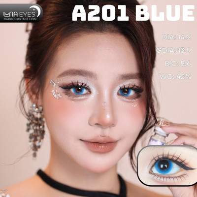 [6 tháng] Lens mắt A201 Blue màu xanh biển cosplay, không viền, size vừa - thương hiệu LUNA EYES