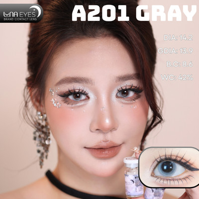 [6 tháng] Lens mắt A201 Gray màu xám trắng, không viền, size vừa - thương hiệu LUNA EYES