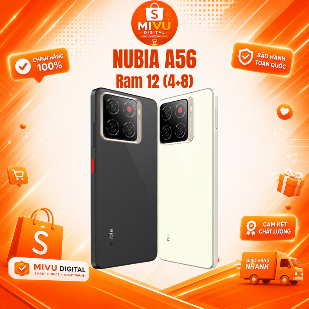 Điện Thoại Nubia A56 RAM 12GB (4+8) 64GB Hiệu Năng Ổn Định Pin 5000mAh Camera AI Màn Hình 90hz