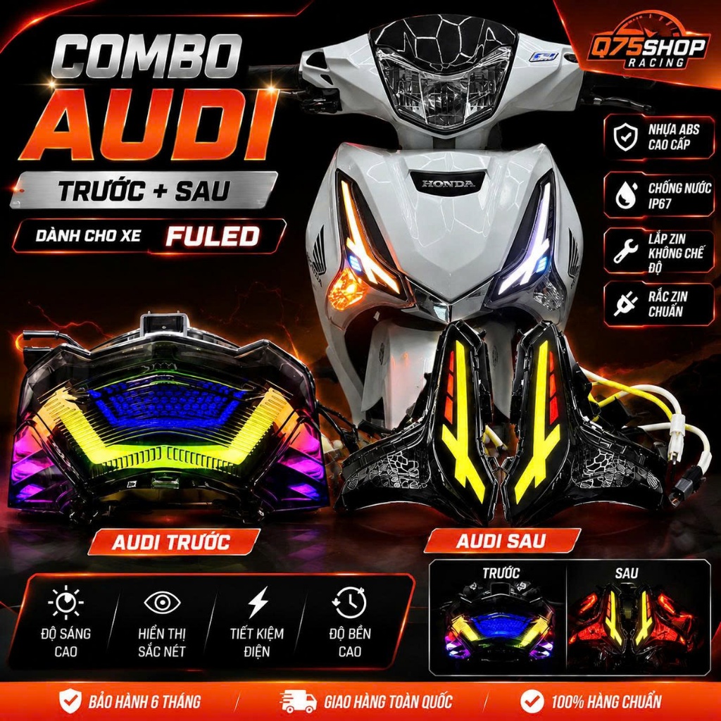 Combo hậu audi Fuled trước sau full cụm cắm jac như zin chỉnh màu qua ap ledlam a11 siêu nét BH 12th