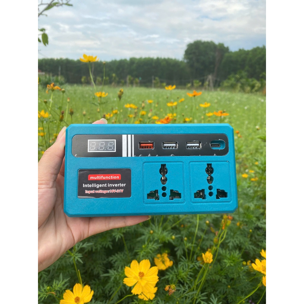 Đế Chuyển Đổi Nguồn Điện 2 Ổ Cắm Từ 21V Lên 110V, 220V Chân Pin Phổ Thông