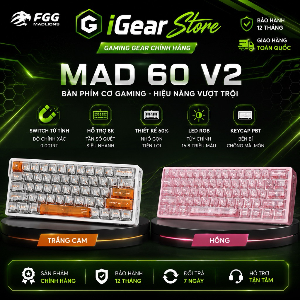 🔥 BÀN PHÍM CƠ TỪ TÍNH MADLIONS MAD60 MAD68 V2 – 8KHz | RT 0.001mm | HALL EFFECT MAGNETIC KEYBOARD
