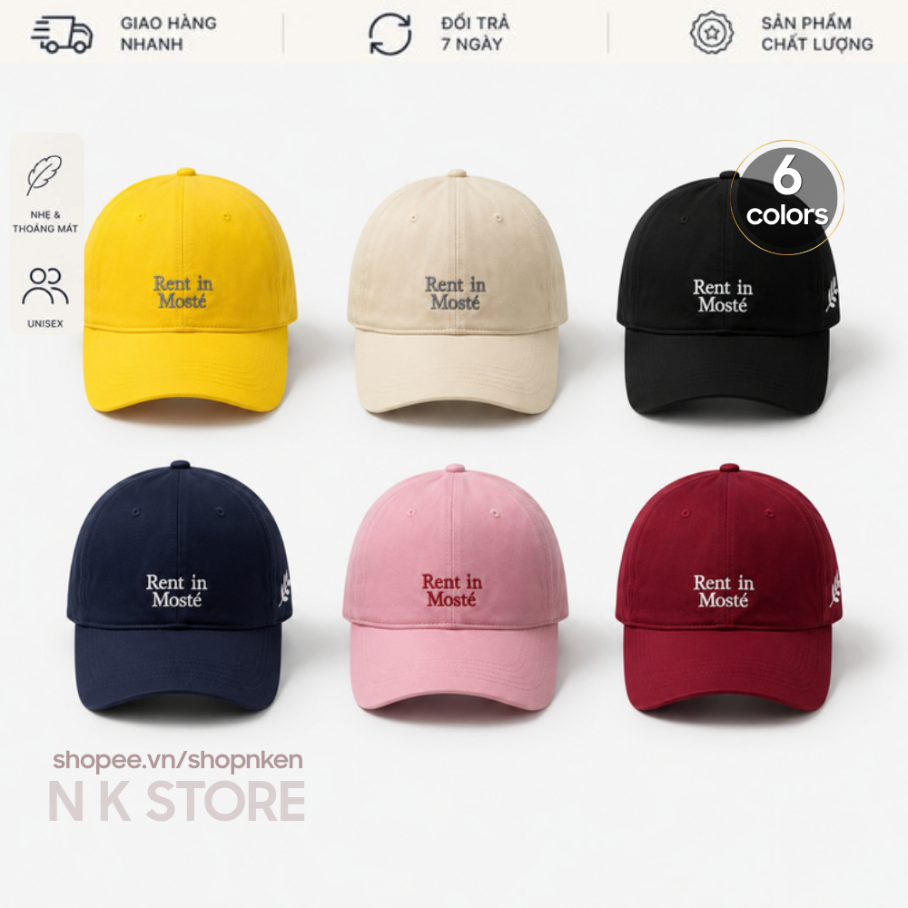 Mũ NK STORE Form Mềm Thêu Chữ Rent in Mótes Đơn Giản Nhiều Màu Unisex