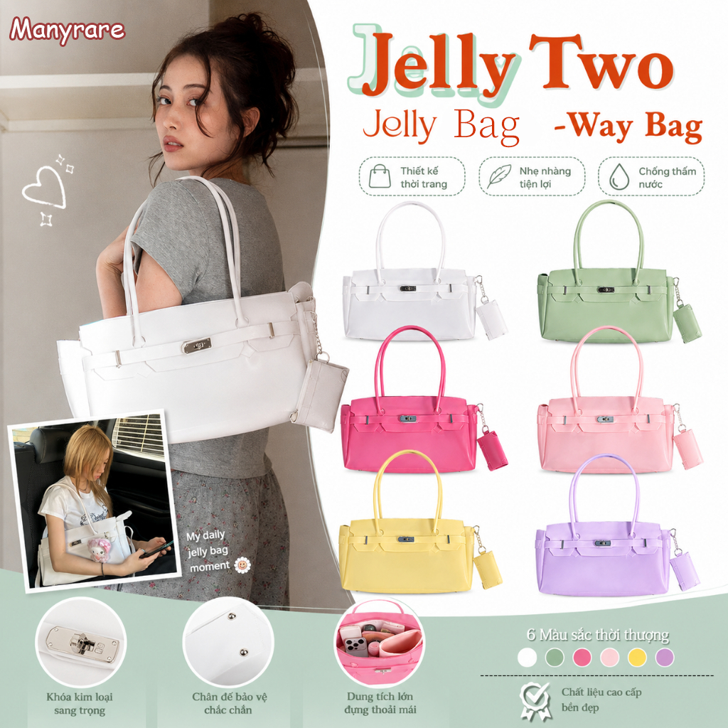 Mẫu mới nhất Manyrare trend Jelly Two Way Bag - Jelly Bag, túi jelly, túi tote Shoulder #PVC