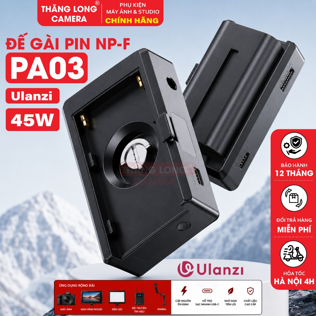 Đế Pin Ảo NP-F970 Ulanzi PA03 Chính Hãng - Mount Adapter Pin NP-F, Output USB-C PD 45W, DC 8V, Cấp N