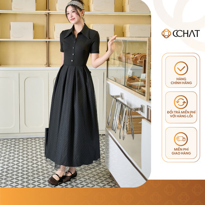 Đầm Nữ 𝐂𝐂𝐇𝐀𝐓 Dáng Xòe Herita Chấm Bi Dưới Chất Liệu Tơ Tằm Phối Mềm Mát 16VNC8012XT