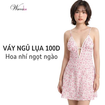 Đồ ngủ nữ WANNABE váy ngủ lụa 100D có mút đệm ngực hai dây cổ chữ V xẻ sâu quyến rũ gợi cảm DNS76