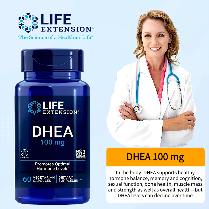 Life Extension DHEA 100mg 60 Vegetarian Capsules Hormone Support Imported USA