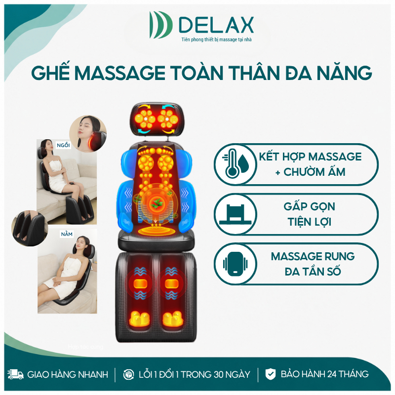 Ghế Massage Toàn Thân DELAX GMS05 Đệm Massage Cổ Vai Gáy, Massage Lưng Eo Hông, Giảm Đau Nhức, Thư G