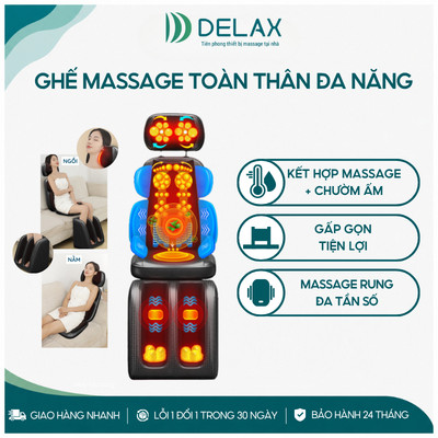 Ghế Massage Toàn Thân DELAX GMS05 Đệm Massage Cổ Vai Gáy, Massage Lưng Eo Hông, Giảm Đau Nhức, Thư Giãn