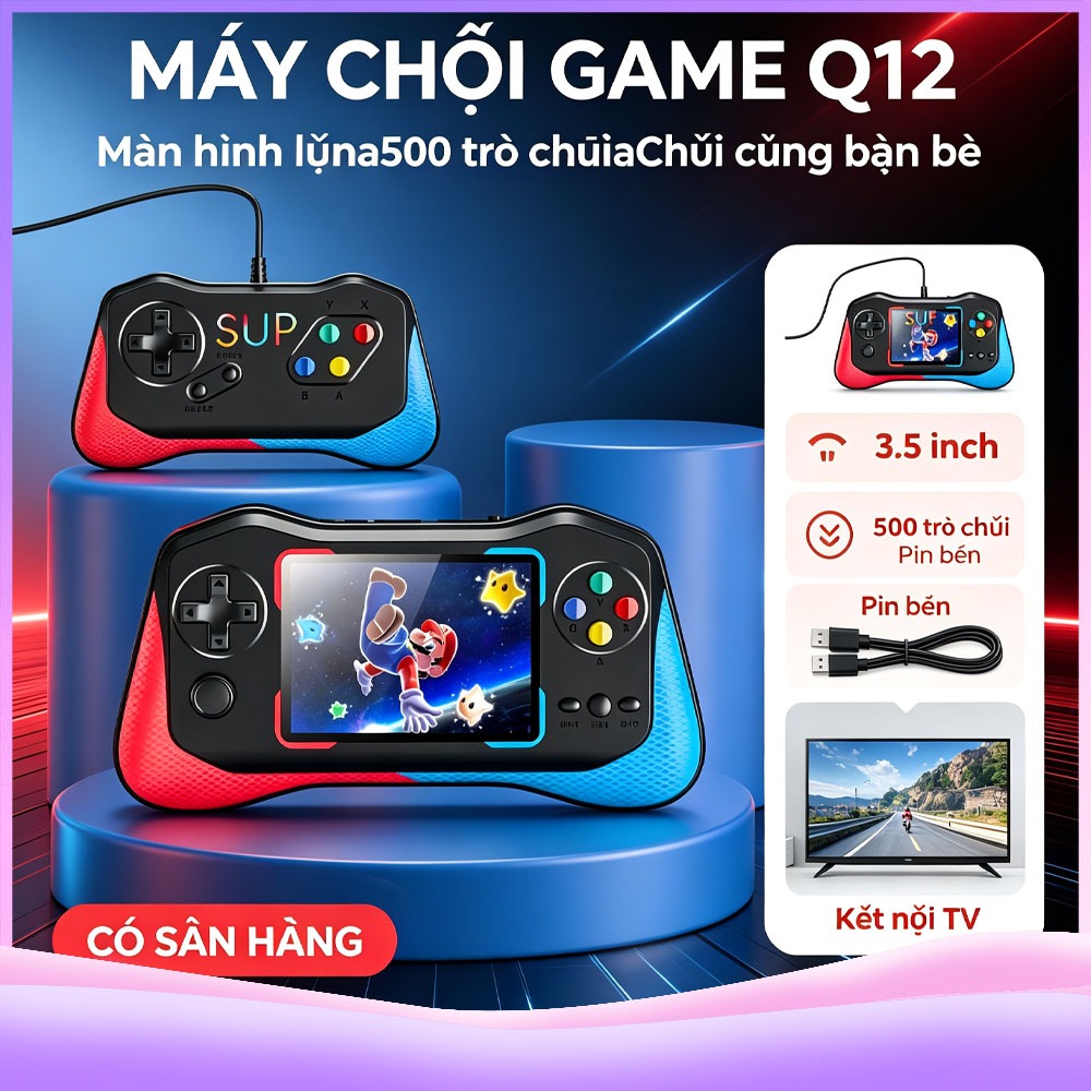 Coco home life Máy Chơi Game Q21/Q12 500 Trò Chơi Cổ Điển 3.5 Inch, Tay Cầm Đôi, Kết Nối TV