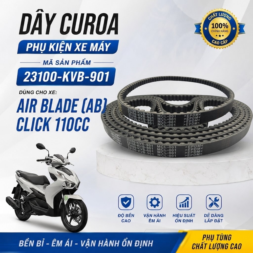 Dây Curoa Xe Máy KVB (23100-KVB-901) Cho Air Blade 110 / Click 110 – Hàng Cao Cấp Độ Bền Cao