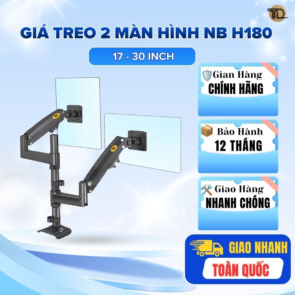 North Bayou (NB) Giá Treo 2 Màn Hình H180 Hợp Kim Nhôm Màu Đen 17-30 Inch Tay Đỡ VESA 75x75 100x100