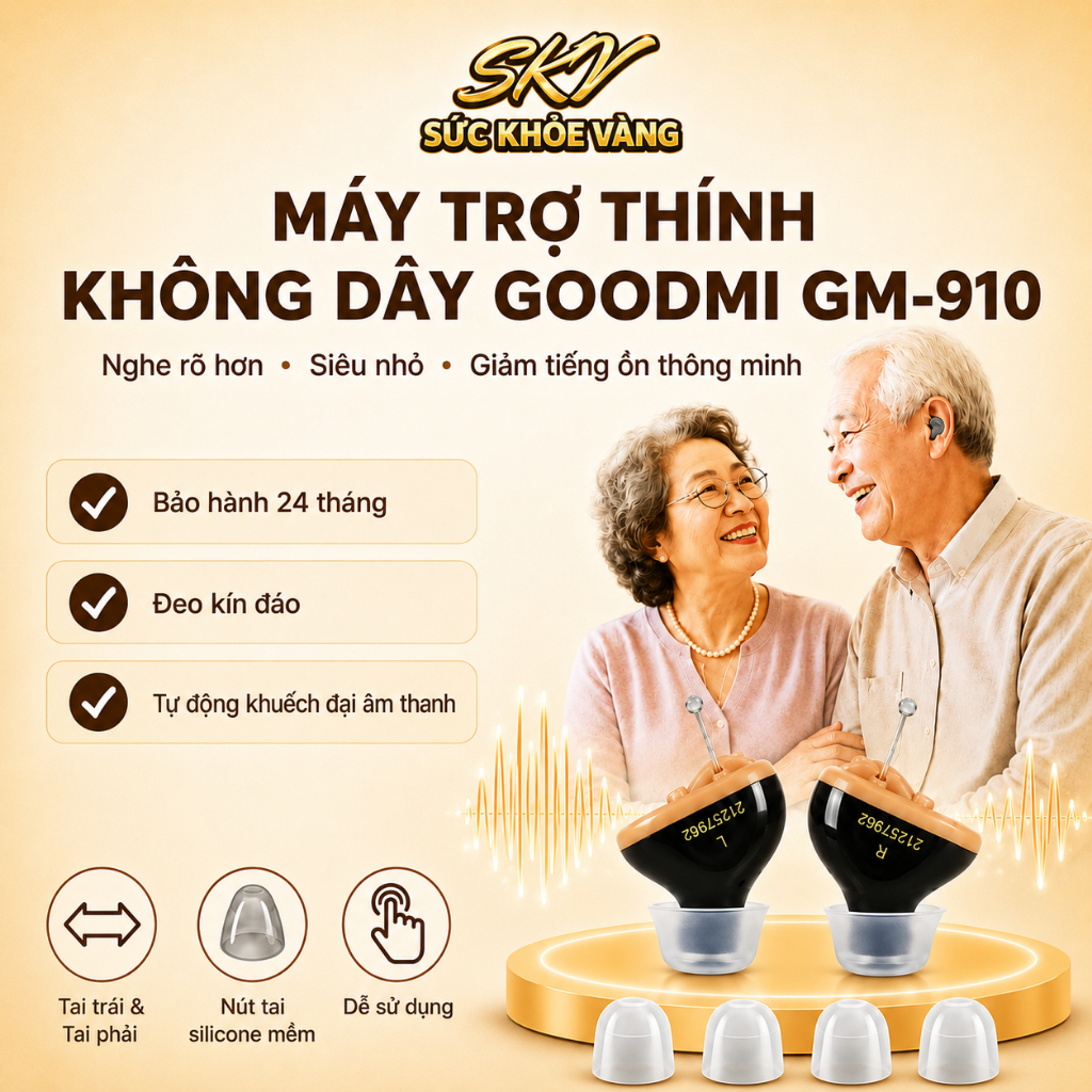 Máy trợ thính không dây siêu nhỏ GOODMI GM-910 [BẢO HÀNH 12 THÁNG] Tai nghe trợ thính tự động xử lý 