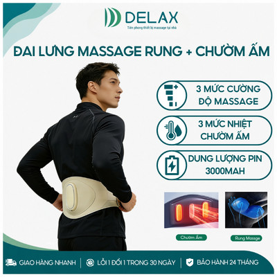 Đai Massage Thắt Lưng DELAX Rung Kết Hợp Chườm Nóng, Giảm Mỏi Lưng, Hỗ Trợ Cho Người Hay Mỏi Lưng, Ngồi Nhiều DL11