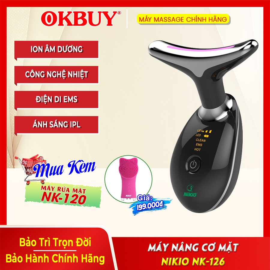 Máy Massage Nâng Cơ Làm Trẻ Hóa Da Mặt, Cổ Nikio NK-126 - Công Nghệ Điện Di EMS, Rung Nóng, Ion Và Ánh Sáng IPL