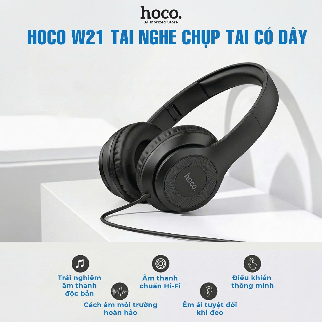 Tai nghe chụp tai có dây Hoco W21, Âm bass tốt, tai nghe học tập, kết nối mượt mà, hàng chính hãng, bảo hành 12 tháng | BigBuy360 - bigbuy360.vn