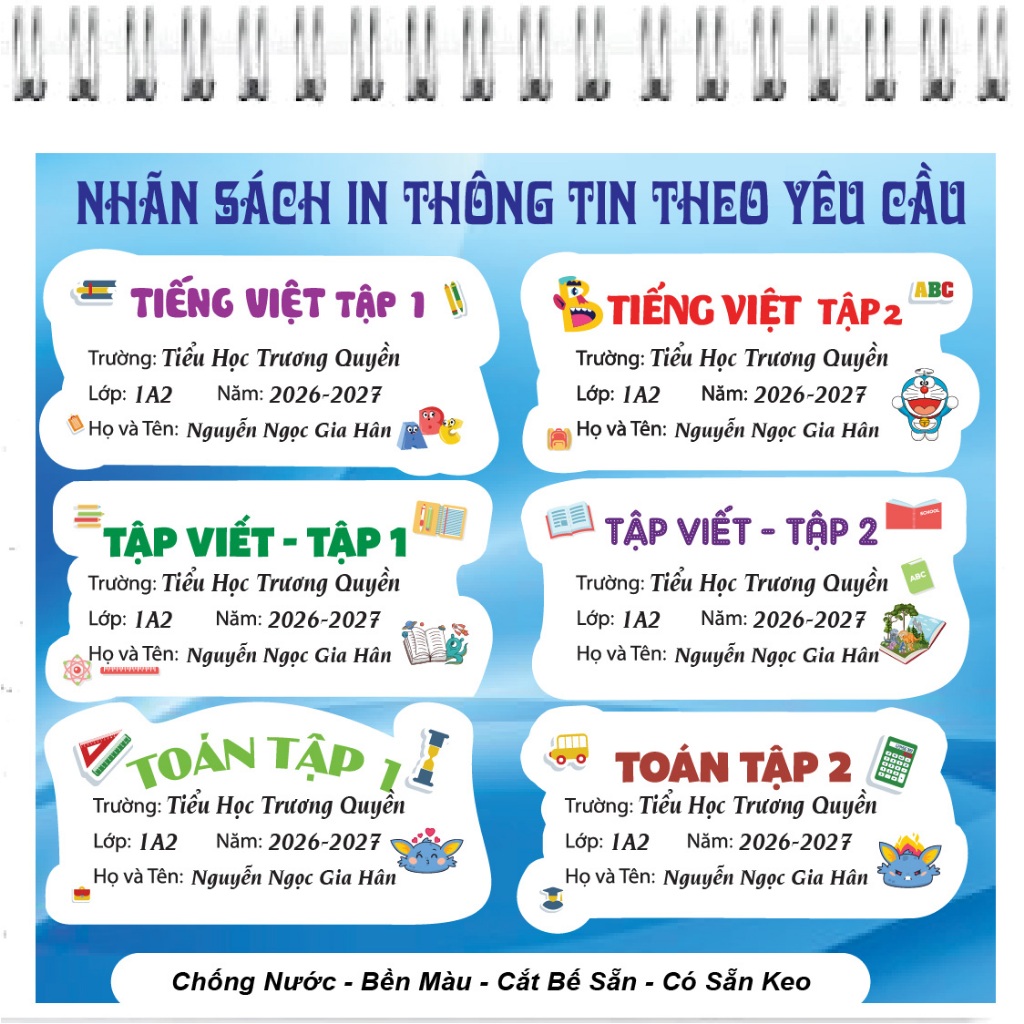 NHÃN SÁCH CÓ IN NỘI DUNG  Môn Học Từ Lớp 1 Đến Lớp 9  - Bộ 30 Nhãn Tem