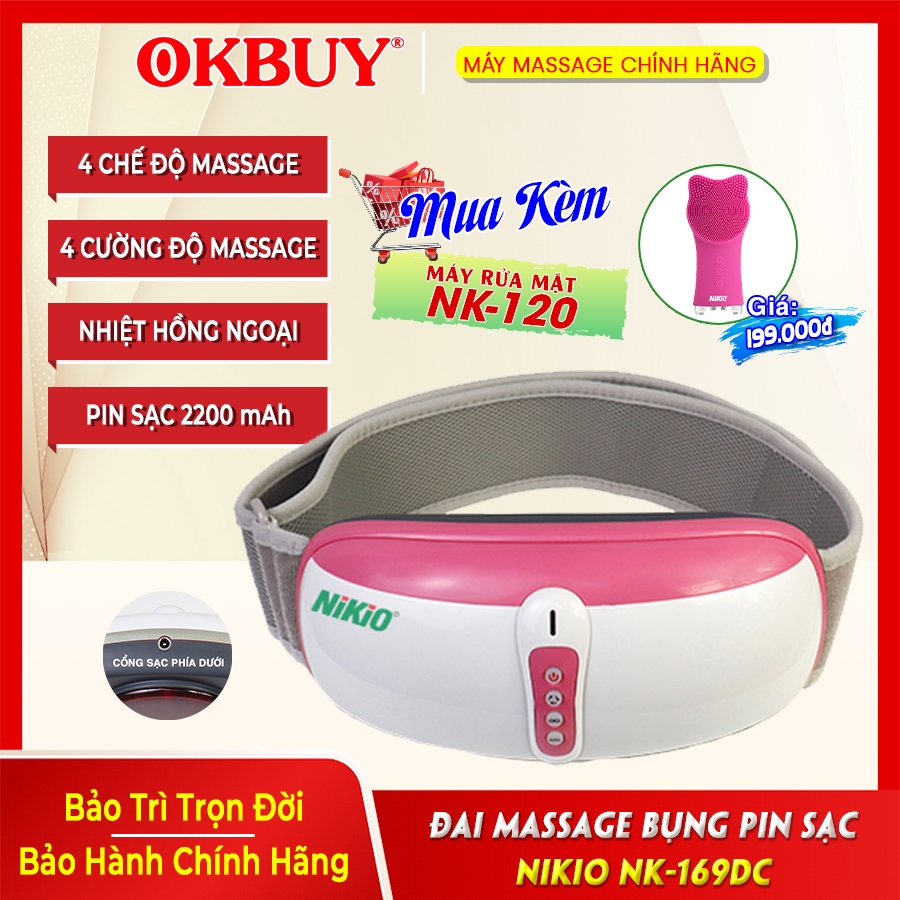 Máy massage bụng Nikio NK-169DC - Máy matxa thư giãn cơ bụng, săn chắc vòng eo, pin sạc tiện lợi