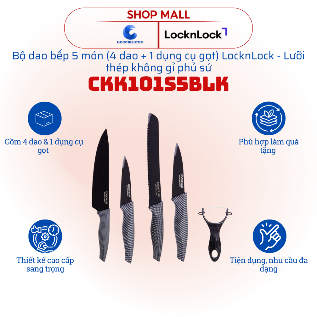 [HỎA TỐC] Bộ dao 5 món LocknLock Cookplus CKK101S5BLK - Hàng chính hãng