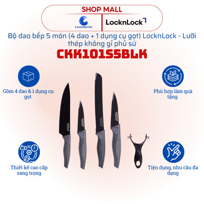 [HỎA TỐC] Bộ dao 5 món LocknLock Cookplus CKK101S5BLK - Hàng chính hãng